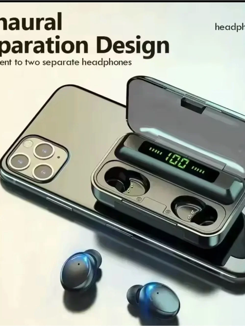 Wireless Earbuds with LED Power Bank - Metallic Rose Gold